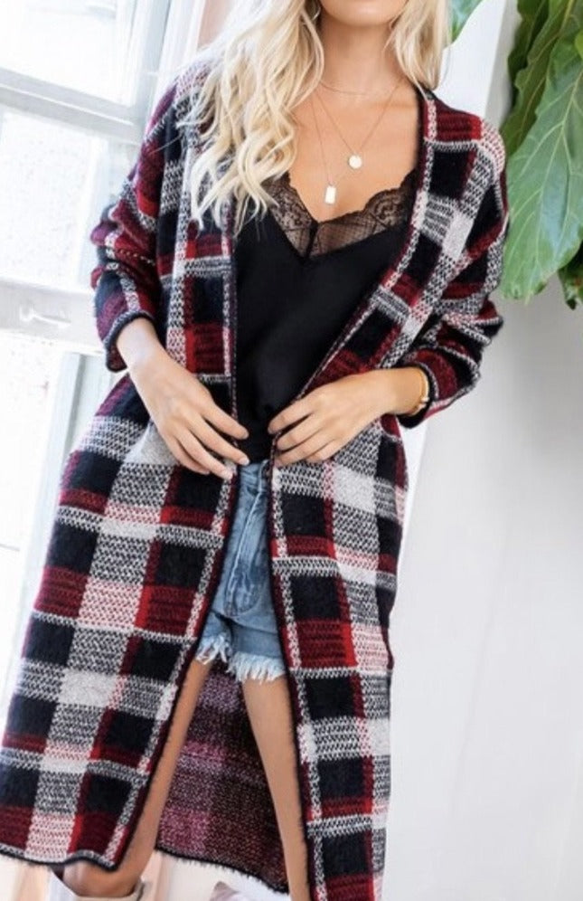 Belle Plaid Print Cardigan - Plus