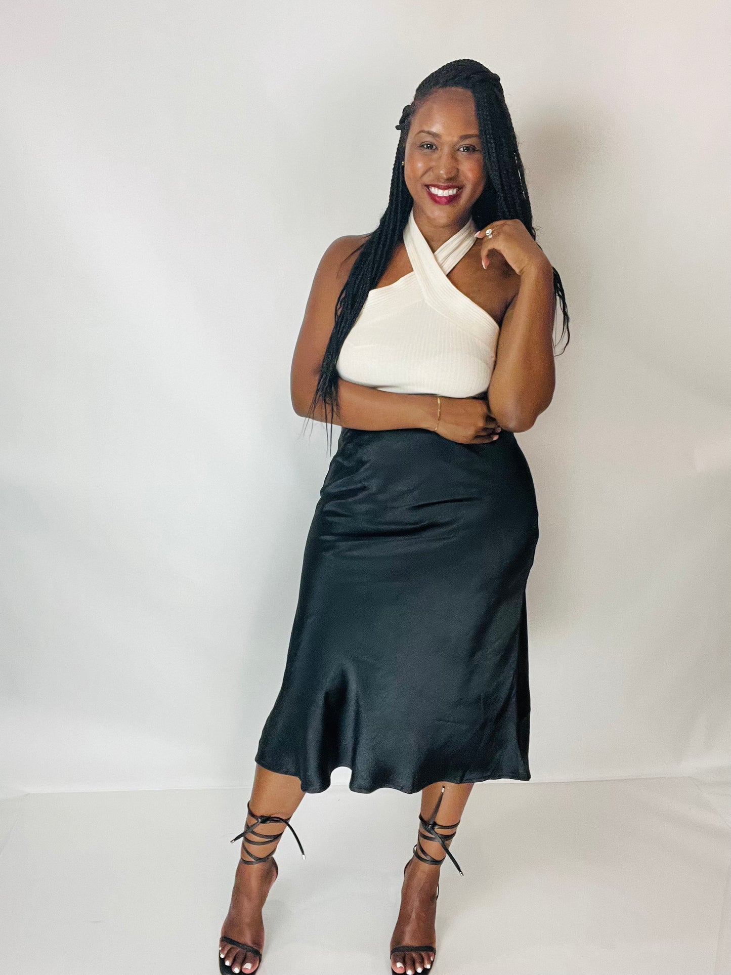 Skylar Satin Midi Skirt