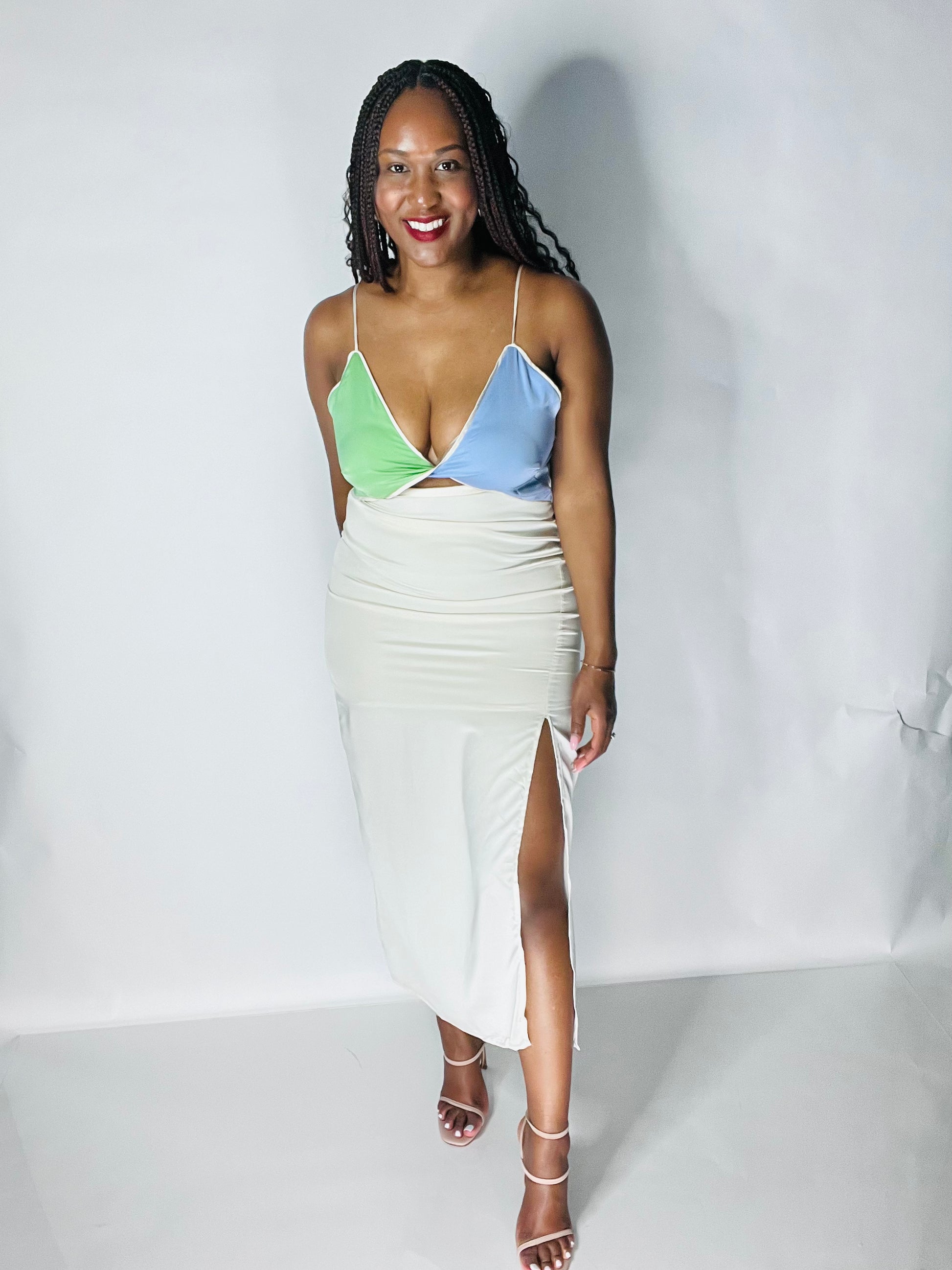 Leah Color Block Slip Dress