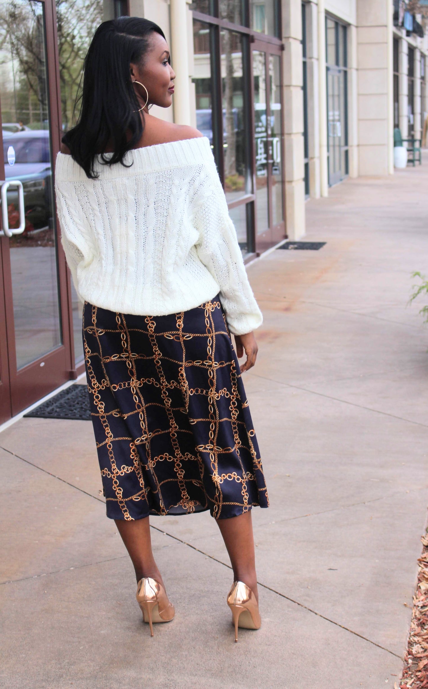 Angie Chain Print Midi Skirt