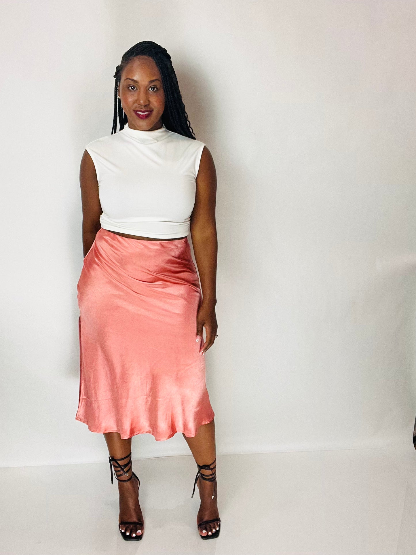 Skylar Satin Midi Skirt – One Stylish Lady