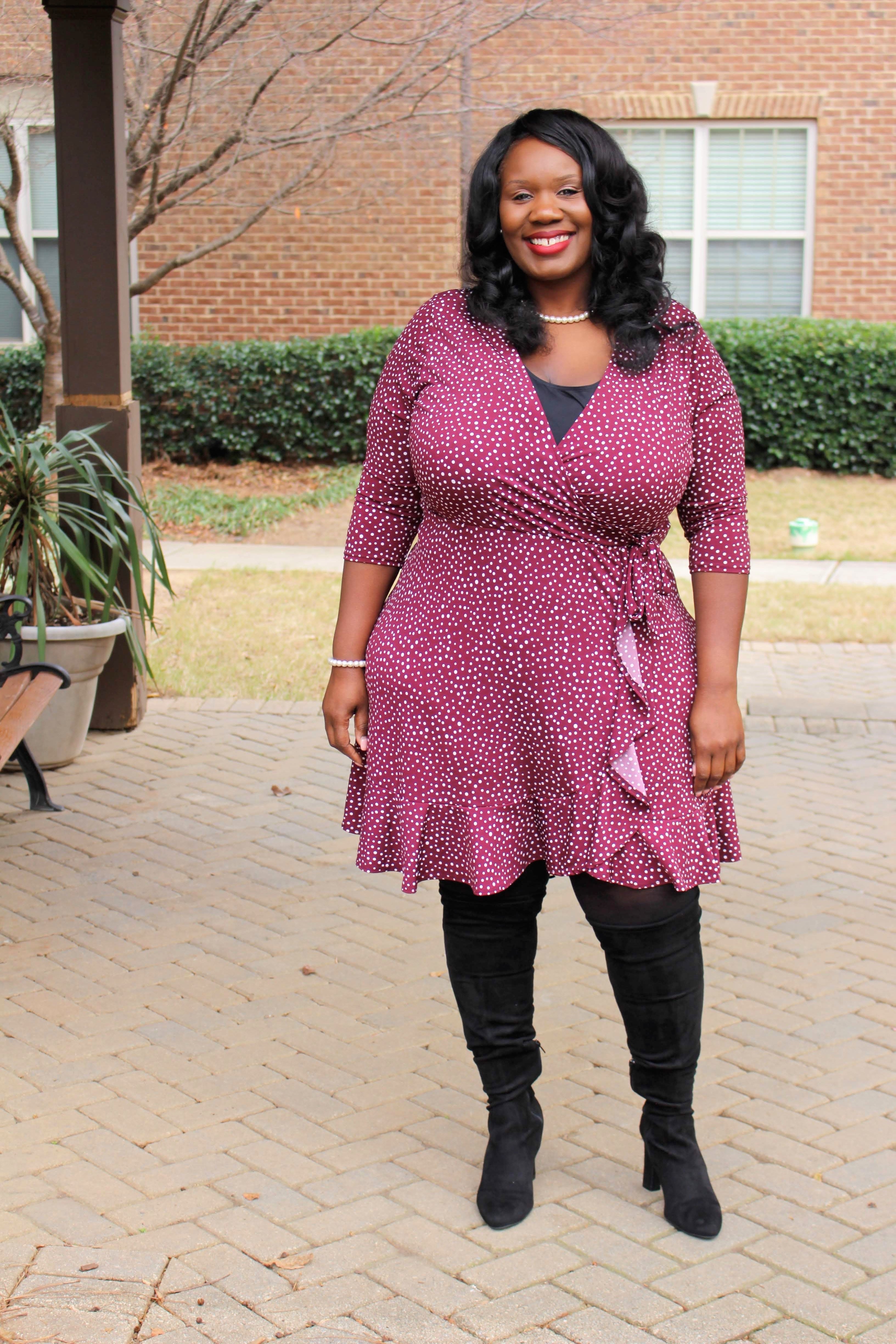 Pink polka dot dress hotsell plus size