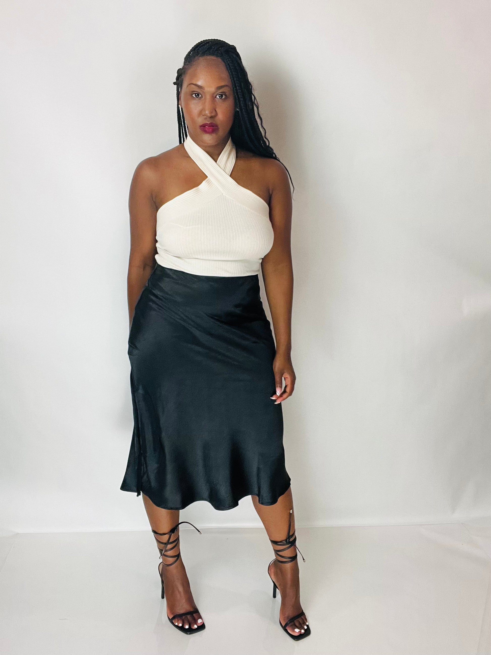 Satin skirt midi sales black