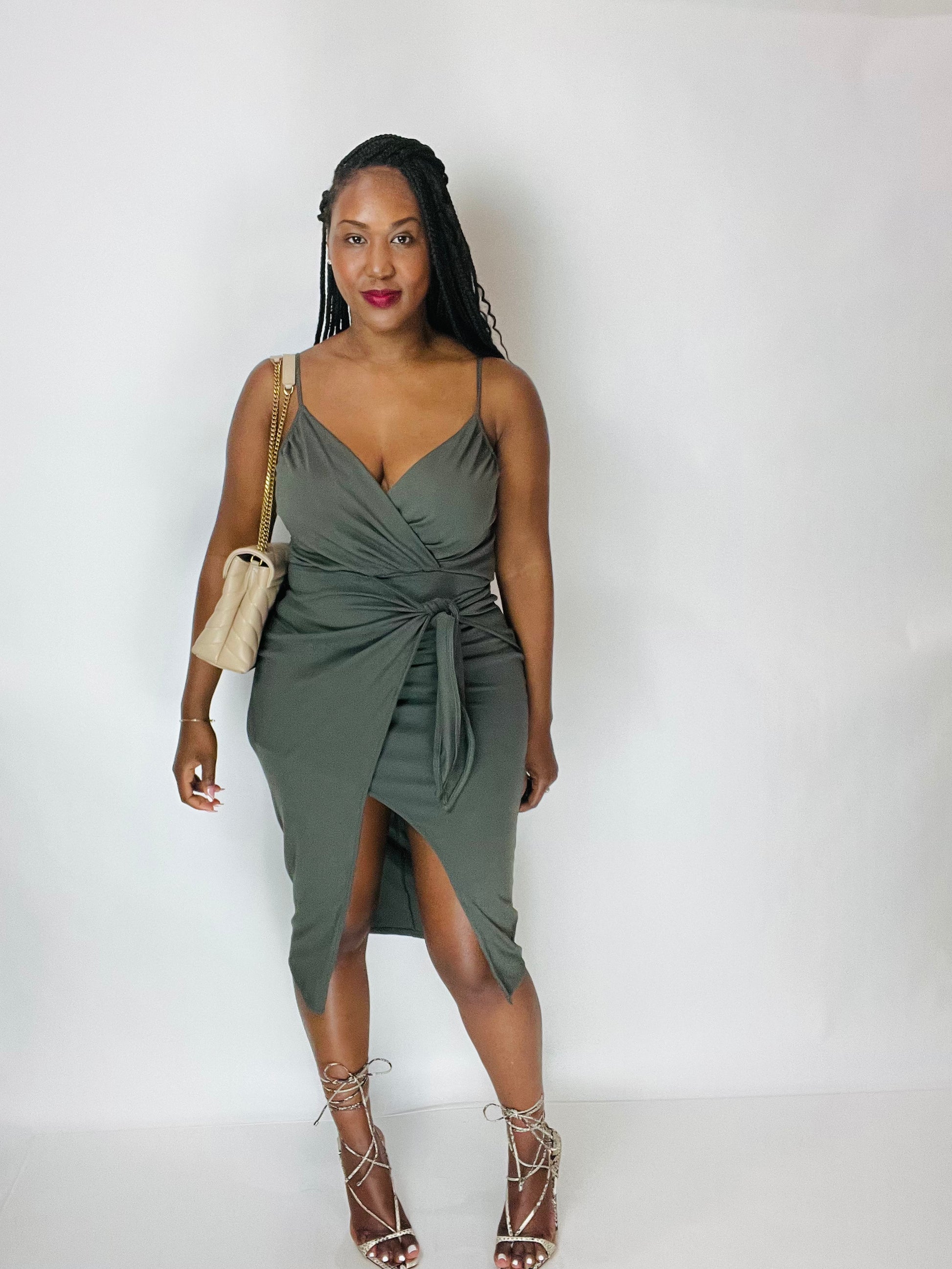 Strappy wrap online detail midi dress